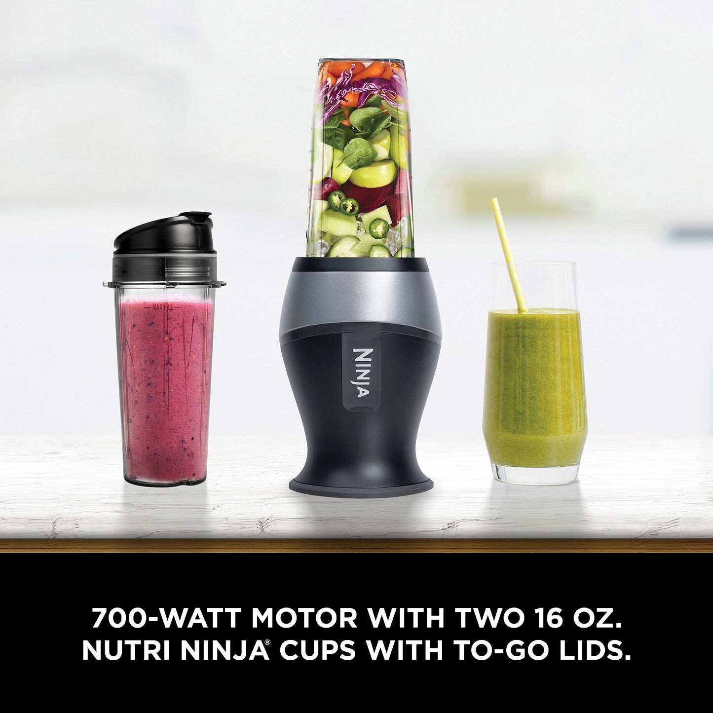 Ninja Fit Compact Personal Blender, Portable Blender for-Smoothies, Shakes, Food Prep, and Frozen Blending, 700-Watt Base, (2) 16-oz. Cups and Spout Lids, Black QB3001SS - The cool kitchen creations